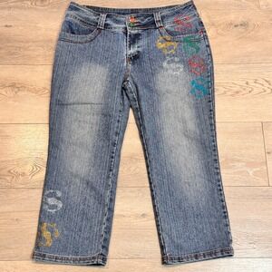 Platinum Plush Embellished Denim Crop Pants‎ Womens Size 13 Rhinestone 90's